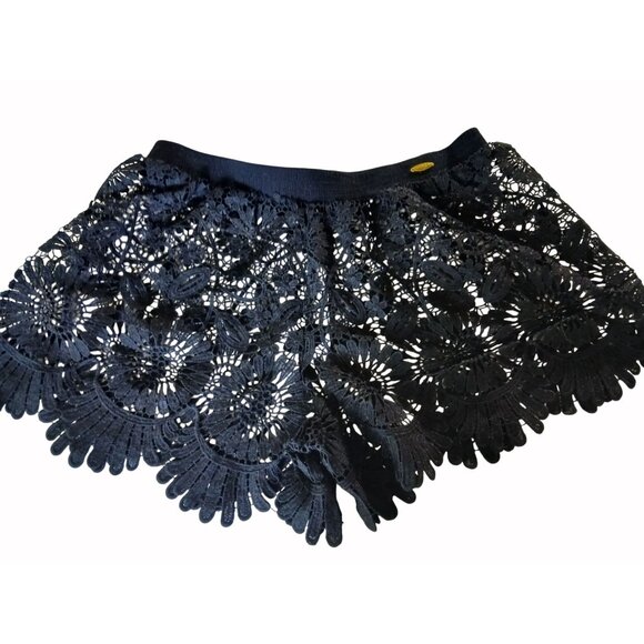 Jessica Simpson Pants - Jessica Simpson Black Lace Shorts Sheer L Elastic Waist Scalloped Fringe Swing